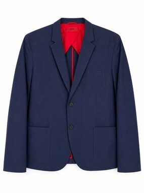 HUGO by Hugo Boss Antero Navy Blue Blazer Sport Coat Red Lining 46R